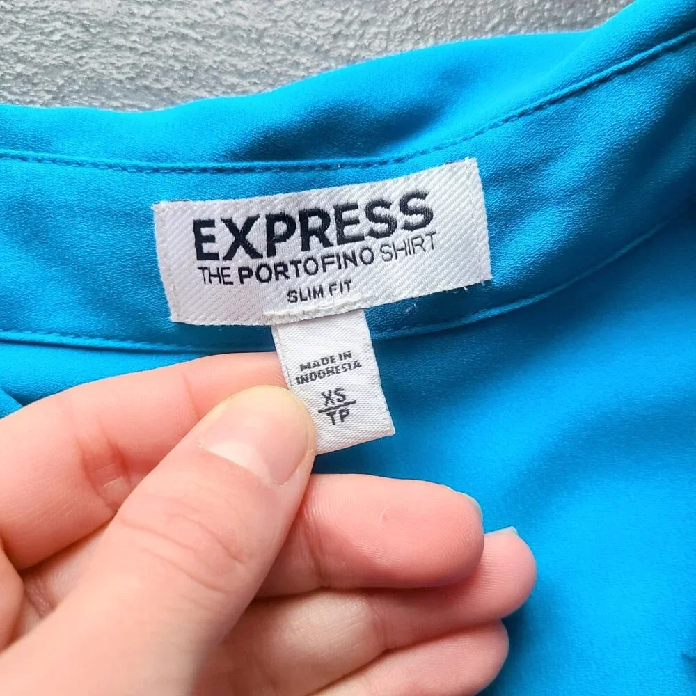 Express The Portofino Shirt Slim Fit Button Down Long Sleeve Top Cobalt Blue XS - Picture 7 of 10